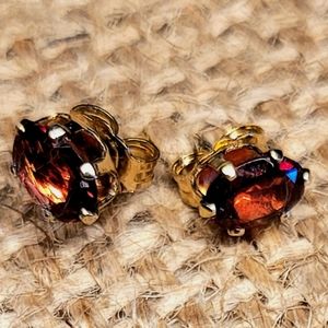 Garnet post gold over silver earrings